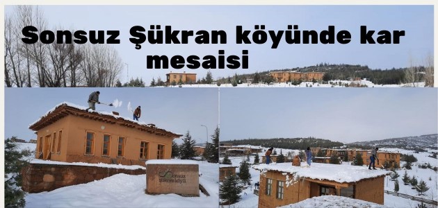 Sanatçılara ait kerpiç evlerin damlarındaki kar küreme mesaisi sürüyor