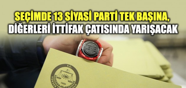 SEÇİMDE 13 SİYASİ PARTİ TEK BAŞINA, DİĞERLERİ İTTİFAK ÇATISINDA YARIŞACAK