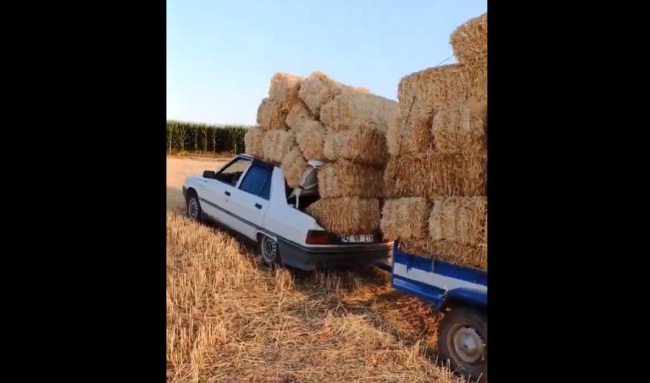 Eski otomobille tarla mesaisi: Konya’da bu görüntü olay oldu!