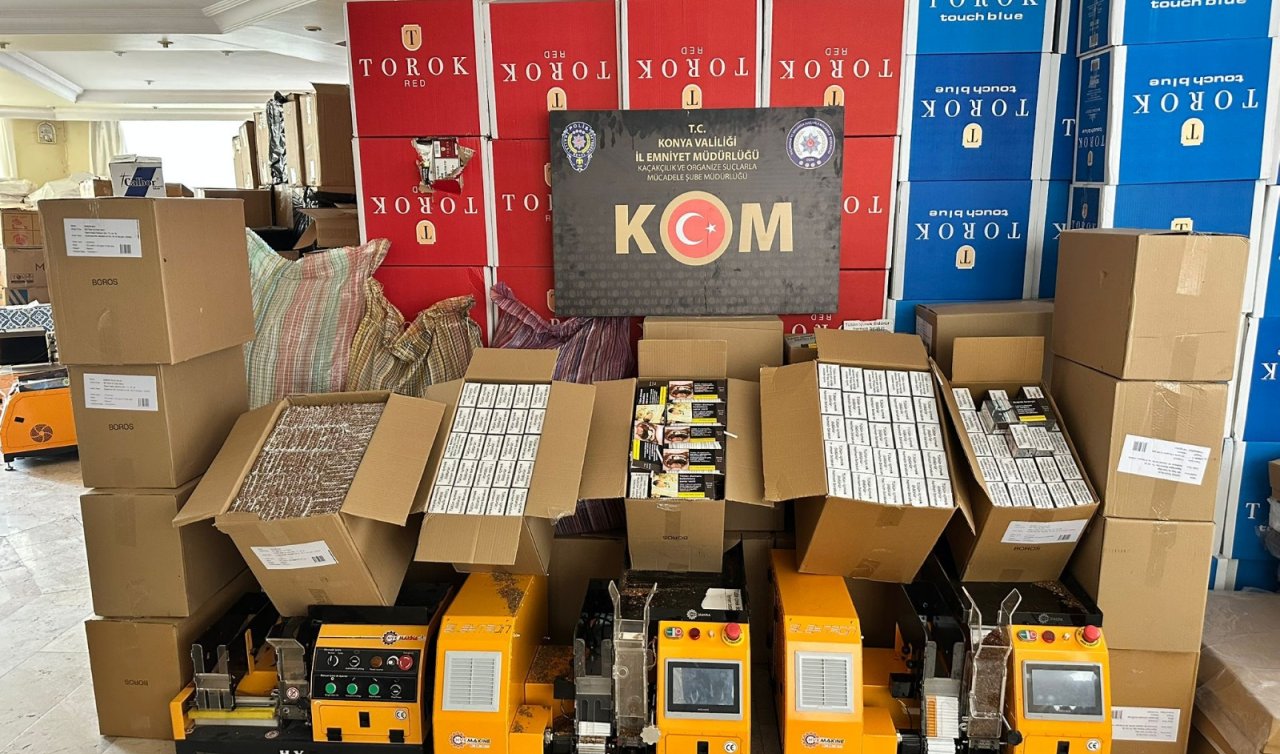  Konya’da lise karşısındaki kaçak sigara imalathanesine polis baskını