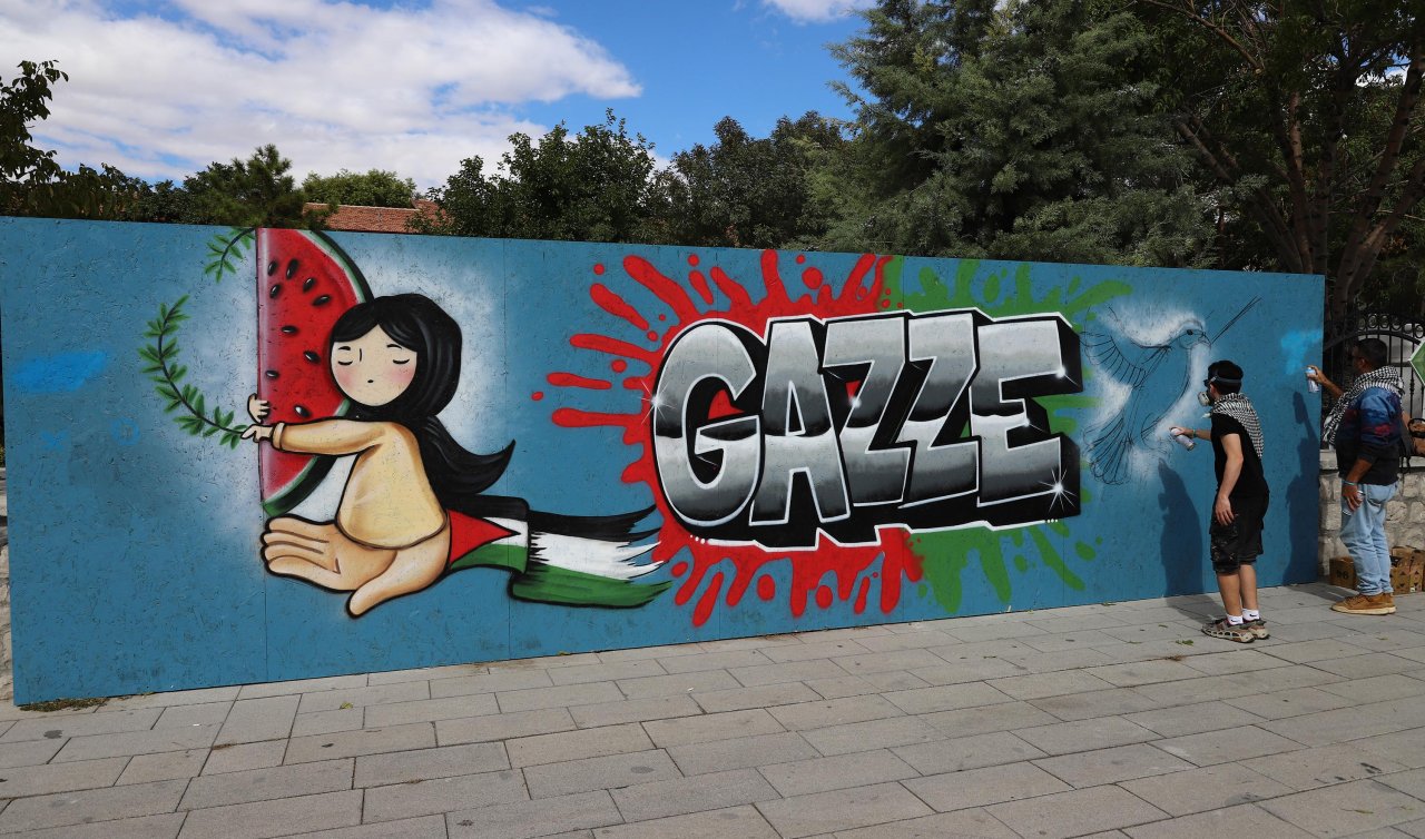 Konya’da gönüllü grafiti sanatçıları ’’Gazze’’ için çizdi