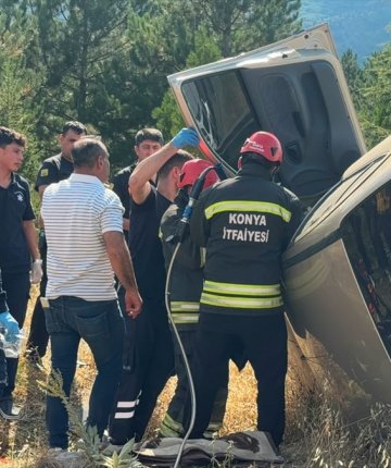 Konya’da otomobil takla attı! Sürücü yaralandı