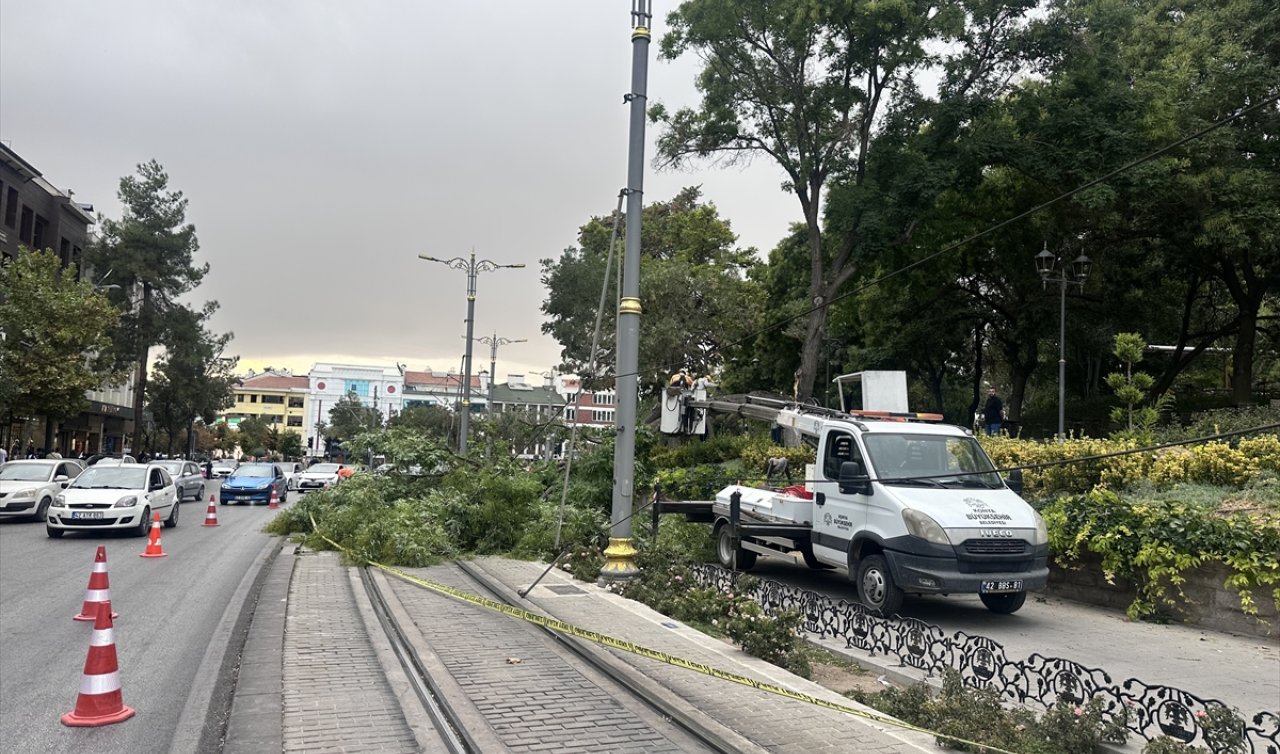 Konya’da tramvay yoluna devrilen ağacın altında kalan çocuk yaralandı